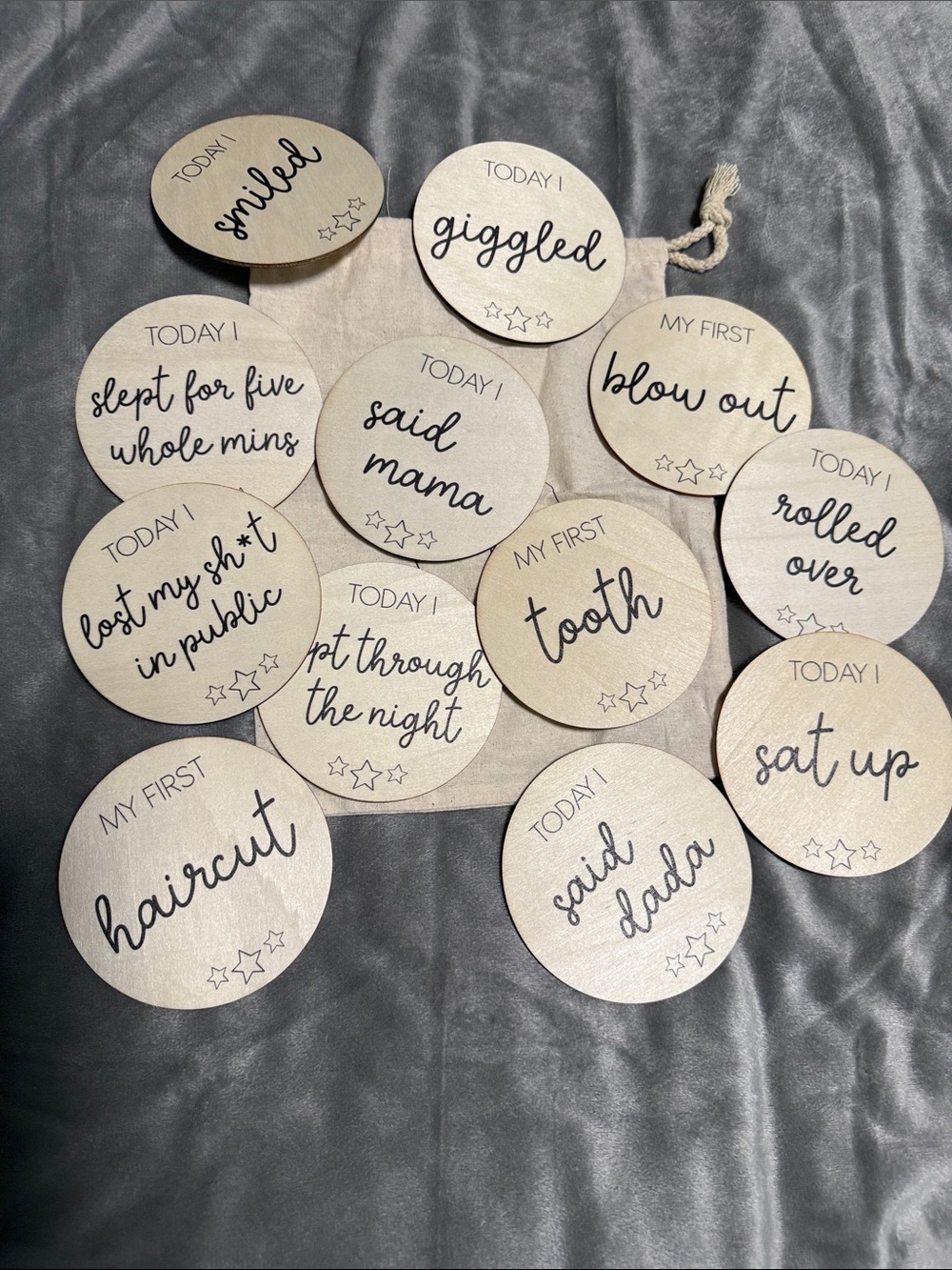 Caden Lane Funny Milestone wood discs & bag